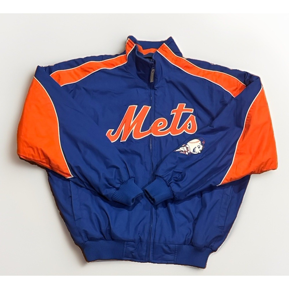 Vintage Majestic New York Mets Full Zip Jacket Large Blue Authentic Dugout Rare
